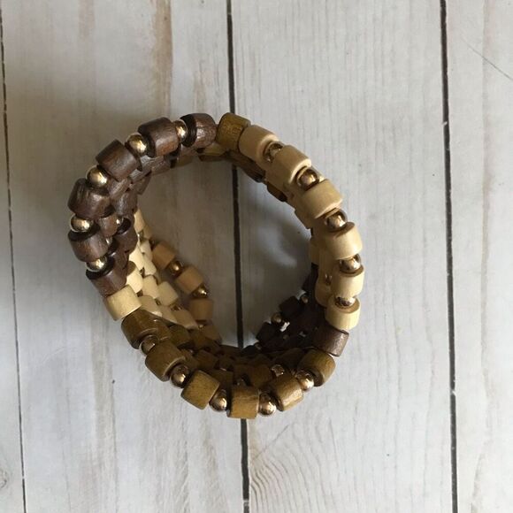 Neutral stretch Unbranded bracelet gold color beads brown tan - Picture 3 of 7